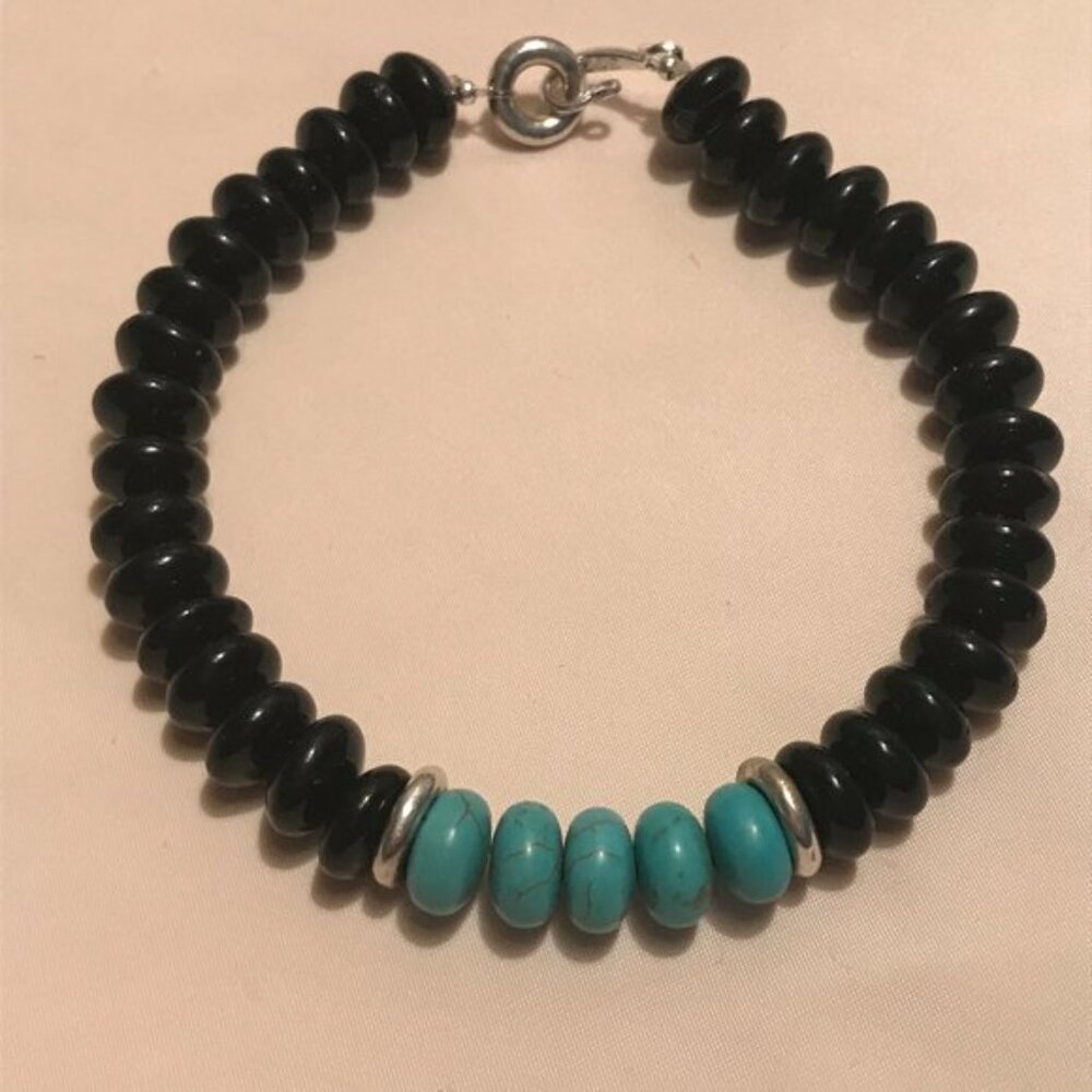 Men 925 bracelet black onix and turquoise stone